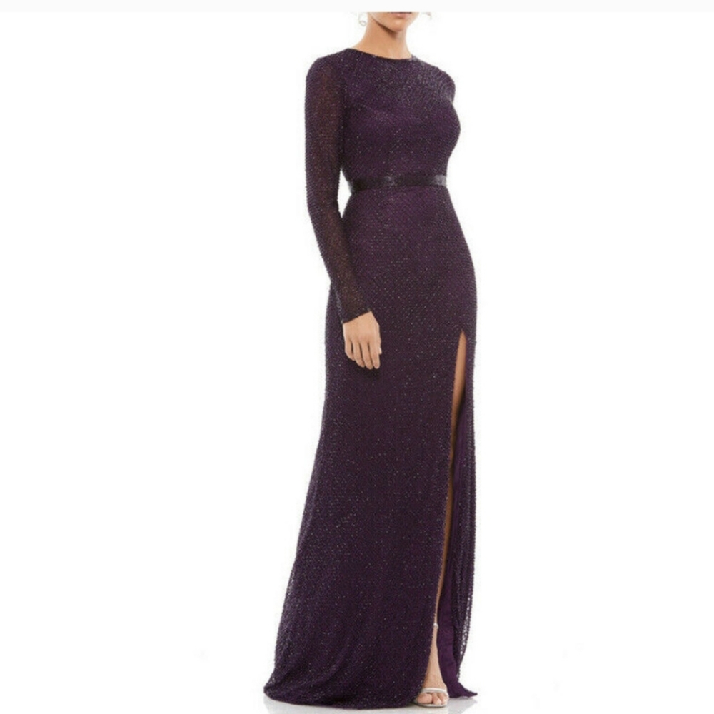 Mac Duggal Deep Purple Long Sleeve Dress
